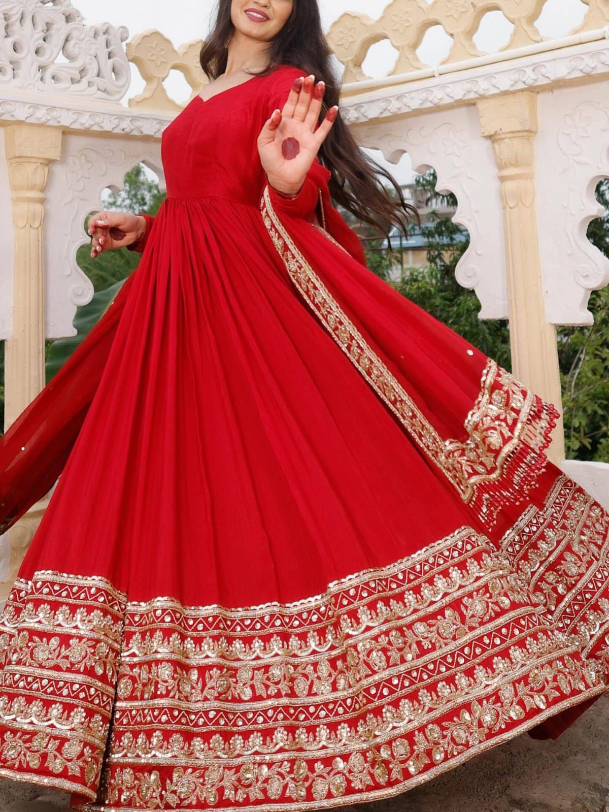 MR 004 Red Embroidered Gown view 3