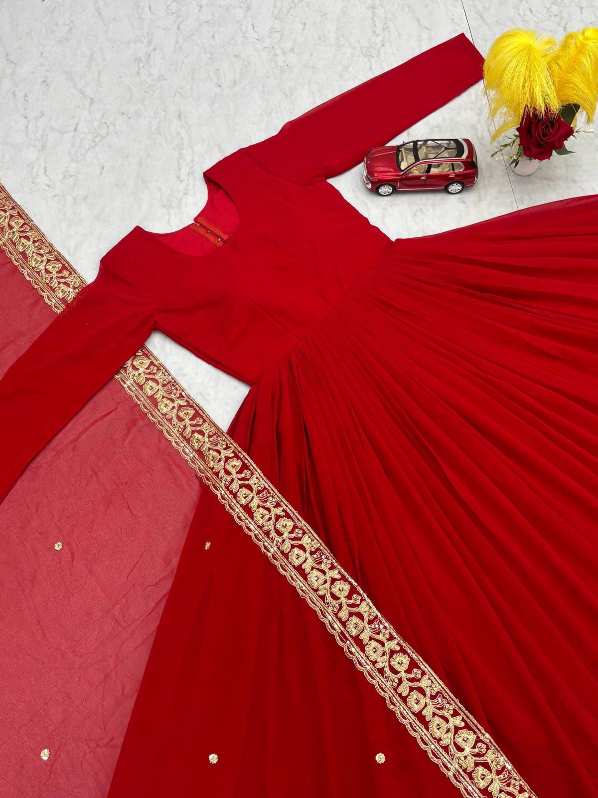 MR 004 Red Embroidered Gown view 7